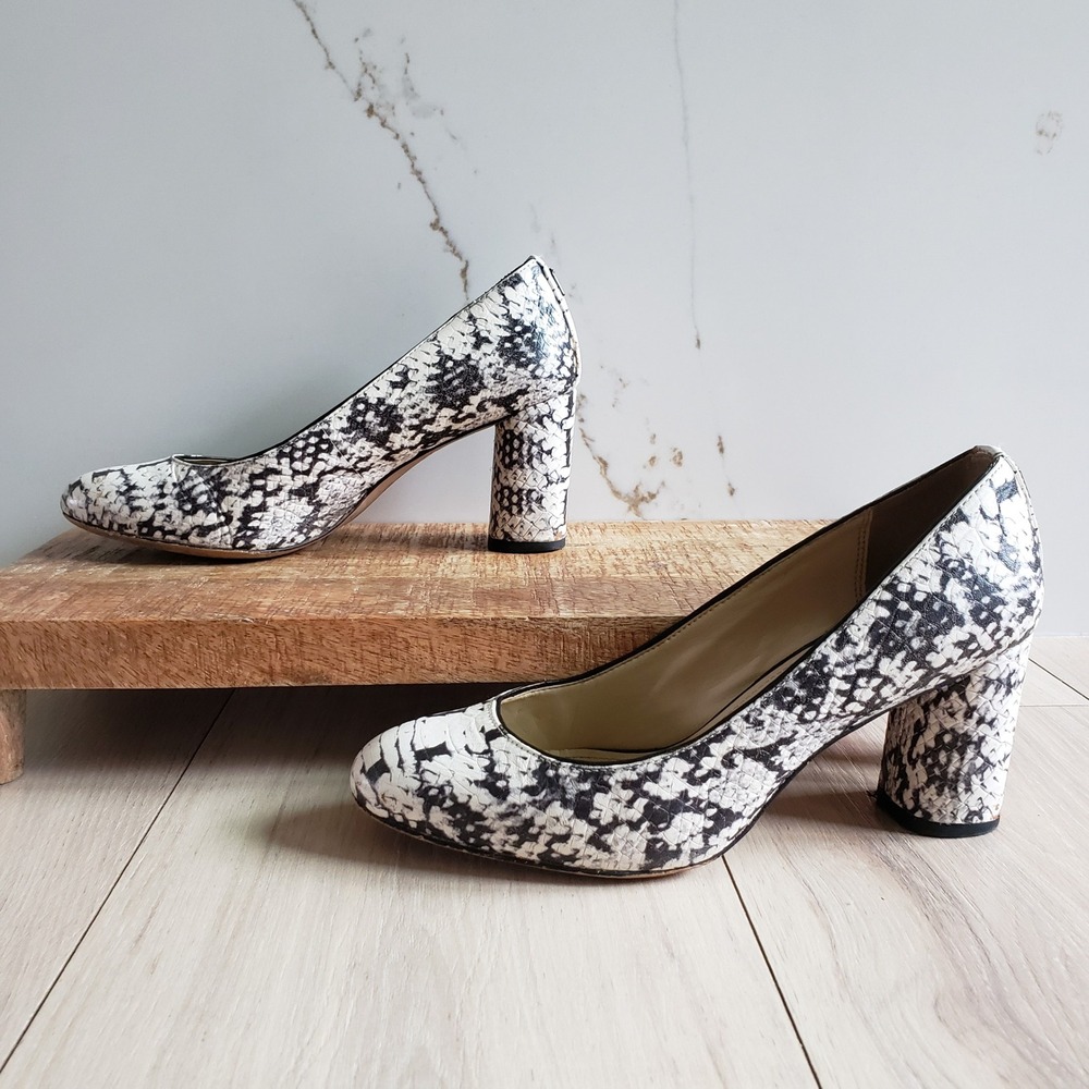 Coach‎ Georgina Pumps Womens 6.5B White Snakeskin Leather Block Heel Shoes
